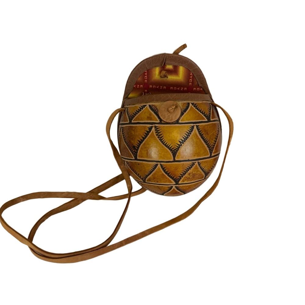 ENYCE Calabash Gourd Crossbody Bag Tan Leather Artistic Handcrafted Hippie Boho
